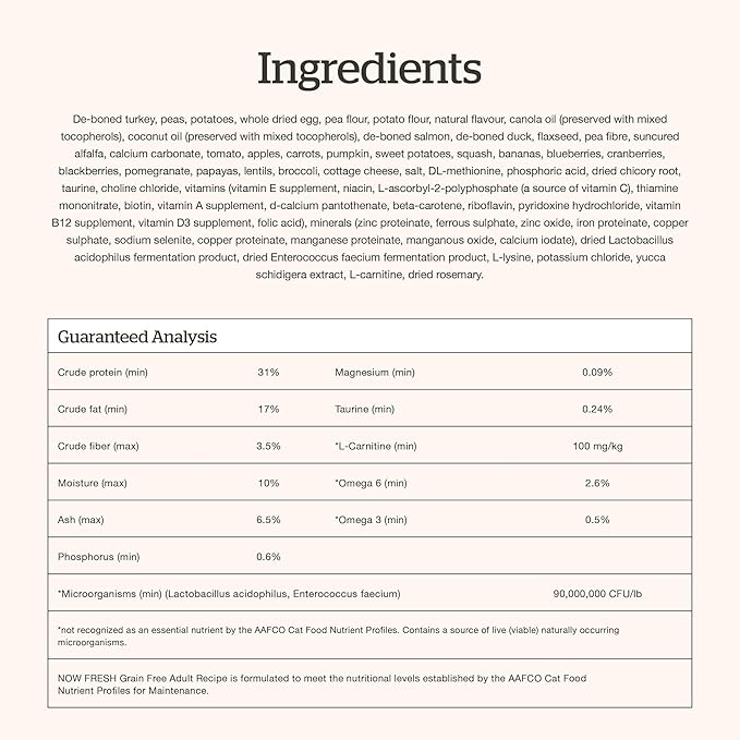 Now Fresh Grain-Free, Dry Cat Food, Turkey, Salmon and Duck Kibble, Real Meat and Fish Adult Recipe, 8 lb Bag