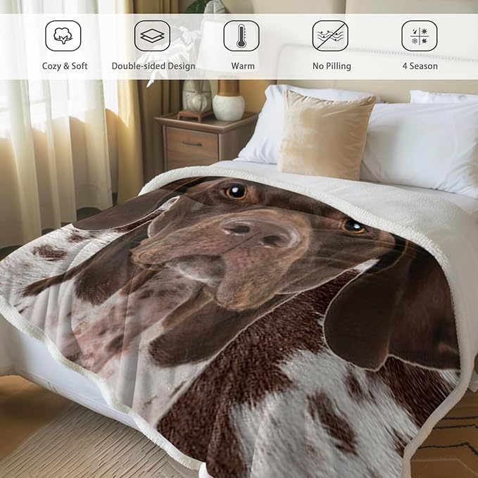 BlessLiving Dog Sherpa Blanket Soft Plush German Shorthair Sherpa Fleece Throw Blanket Pet and Dog Lovers Home Throw Blankets (Twin, 60 x 80 Inches)