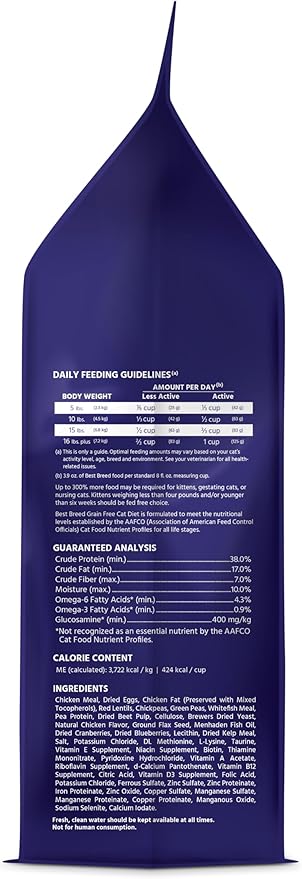 Best Breed Grain Free Cat Diet Made in USA [Natural Dry Cat Food for All Ages] - 4lbs.