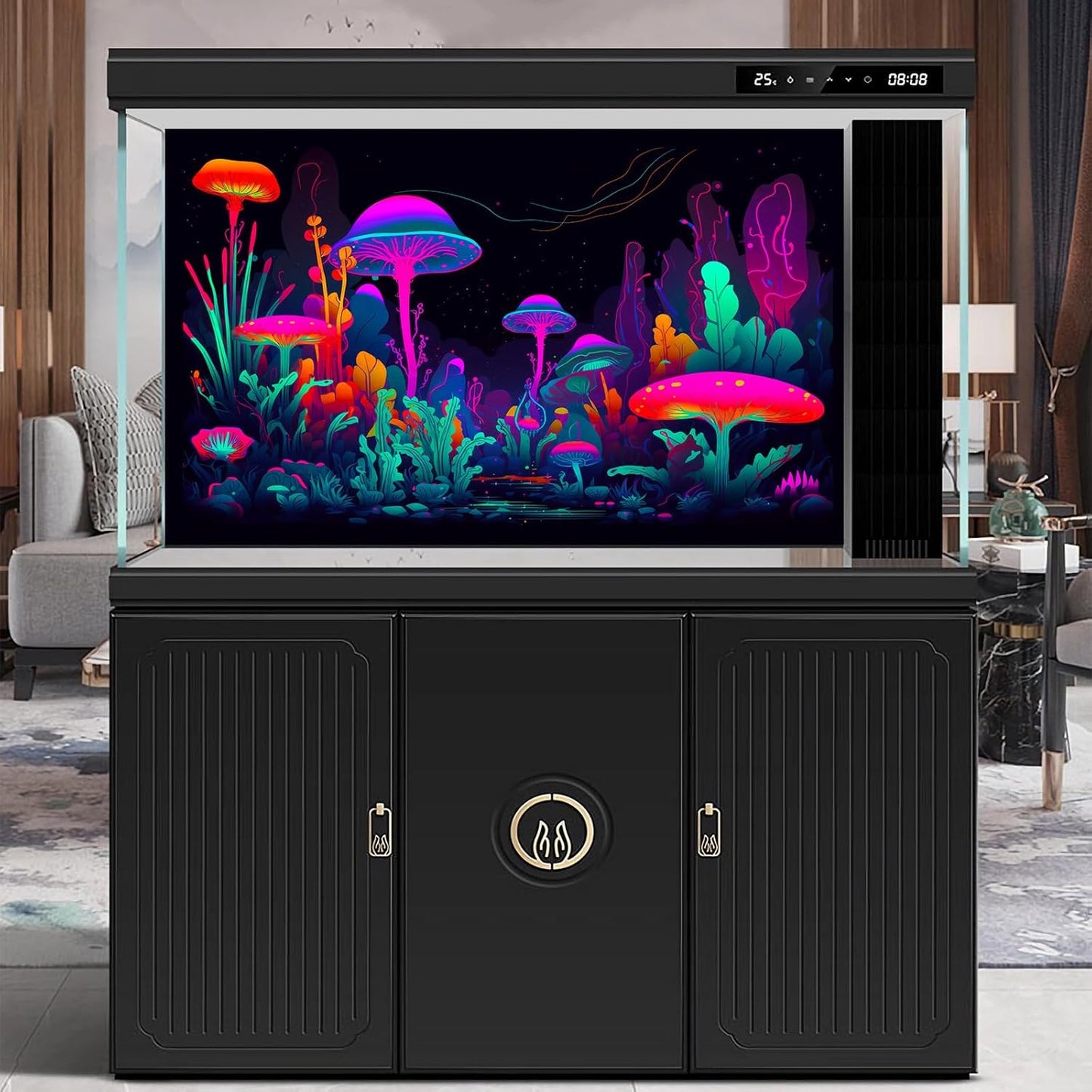 Mushrooms Aquarium Background Mushrooms in Dark Forest with Bright Colors Terrarium Background Tranquil Lake Cartoon Style Aquatic Plants Fish Tank Backdrop Poster Decorations Wallpaper Decor 36x20in