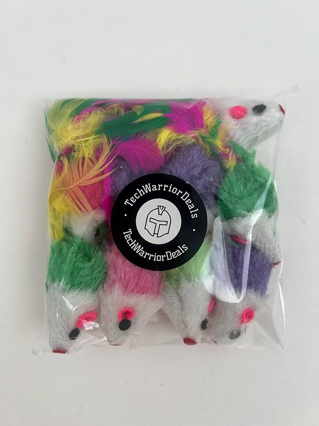 10PCS Cat Toy Mice Rattle Set,Interactive Cat Toy for Indoor Cats and Kittens,Assorted Color Catnip Toys Feather Tail