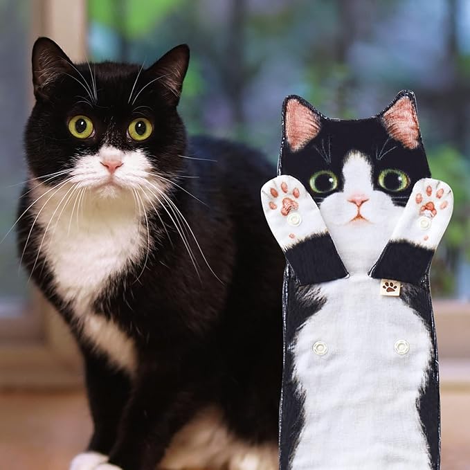 Cat Funny Hand Towels for Bathroom Kitchen- Cute Decorative Kitten Decor Hanging Face Towels- Unique Housewarming Valentines Mothers Birthday Gifts for Women Mom Cat Lovers