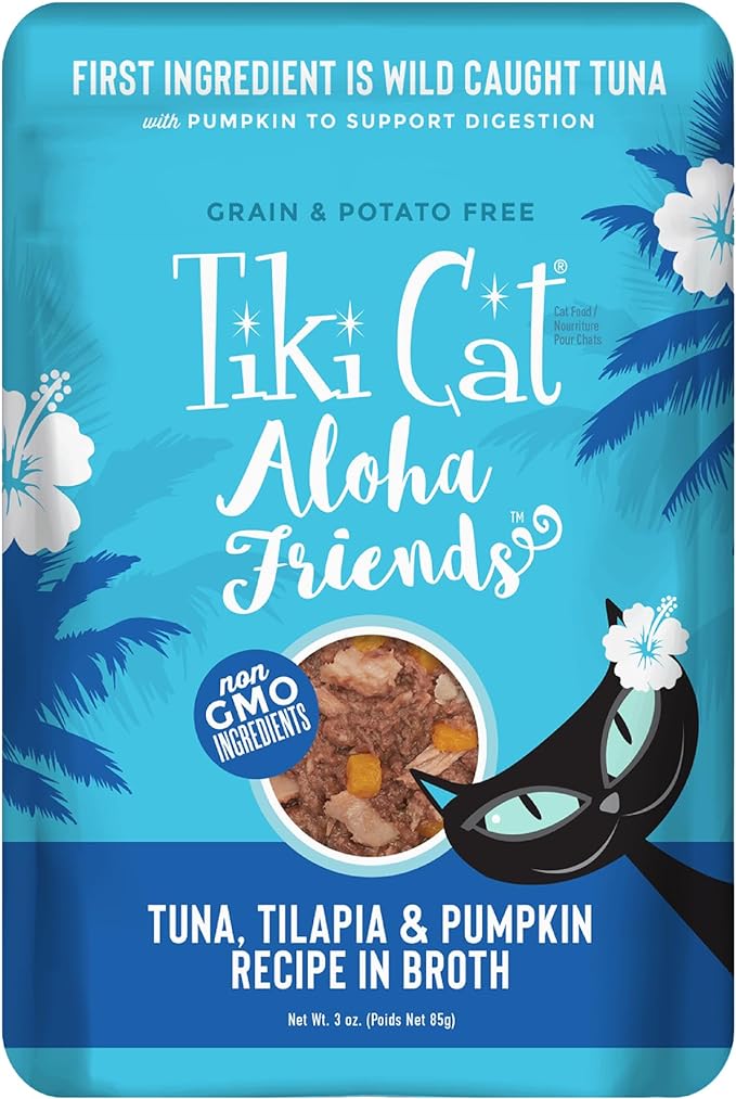 Tiki Cat Aloha Friends, Tuna, Tilapia & Pumpkin, Grain-Free & High Moisture, Wet Cat Food for All Life Stages 3 oz. Pouch (Pack of 12)