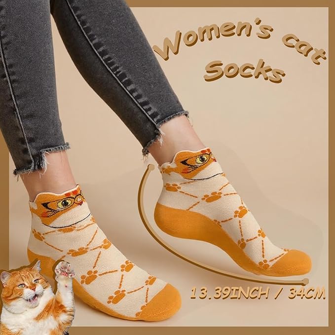 12 Pairs Women's Cat Socks, Cute Animal Ankle Socks, Funny Novelty Gifts for Cat Lovers