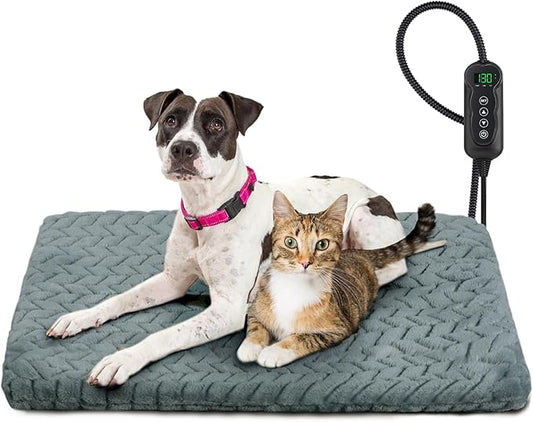 GASUR Pet Heating Pad, Waterproof Electric Dog Cat Heating Pad with Timer, Temperature Adjustable Heatded cat Bed for Winter,Auto Power-Off,Anti-bite Heating Pad for Dogs Cats -28''x16'', Medium