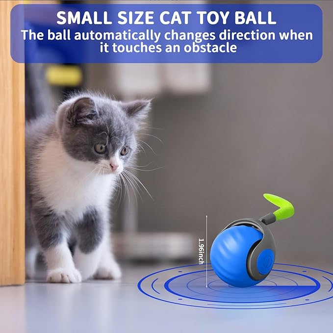 Interactive Cat Ball Toy with Feather, Speedy Tail 2.0 cat Toys, Smart Cat Toys Ball for Indoor Cats, Motion Activated Automatic Cat Toy Ball, USB Rechargeable Cat Toys, Blue