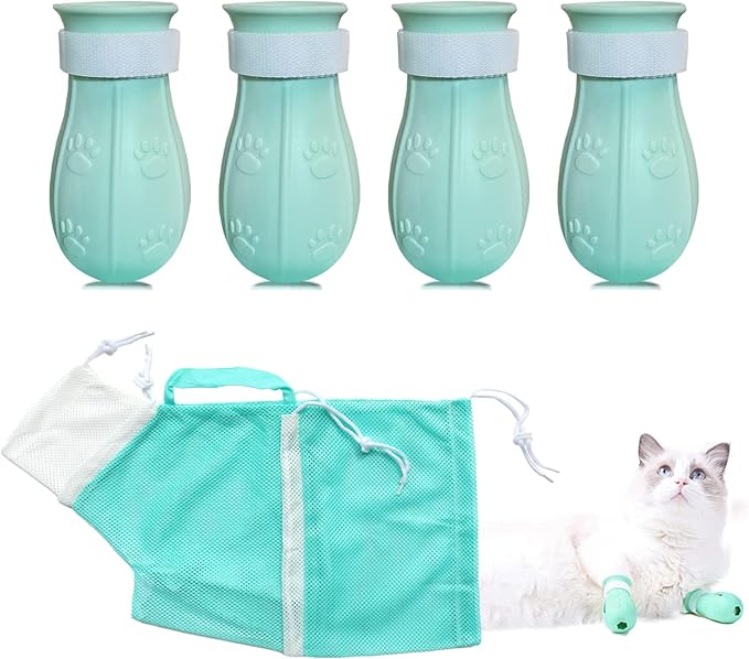Anti-Scratch Silicone cat Shoes,Cat Claw Covers,Adjustable Multifunctional Anti-Bite Shower net Bag，Cat Grooming Mesh Bag, Pet Medical Shoes,Cat Bathing Bag (No.2)