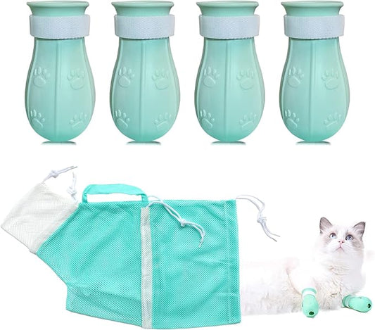 Anti-Scratch Silicone cat Shoes,Cat Claw Covers,Adjustable Multifunctional Anti-Bite Shower net Bag，Cat Grooming Mesh Bag, Pet Medical Shoes,Cat Bathing Bag (No.2)
