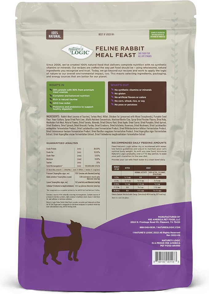 Nature's Logic Feline Rabbit Meal Feast, 7.7lbs