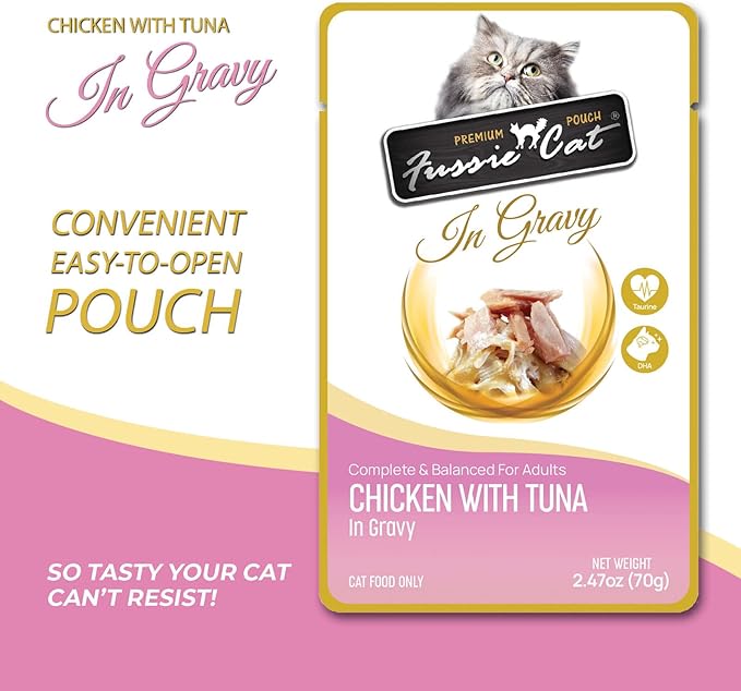 Fussie cat Premium Chicken w/Tuna in Gravy 2.47 Oz (Pack of 12)