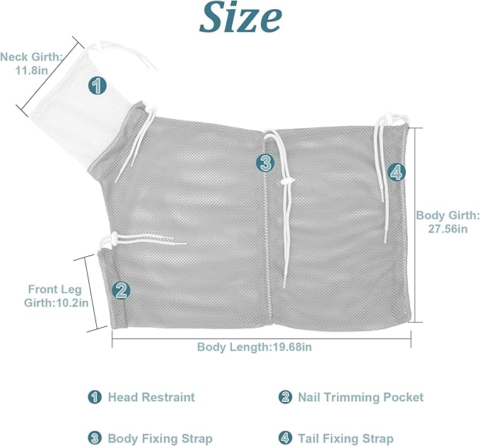 Cat Bathing Bag, Breathable Mesh Anti Scratch Adjustable Cat Grooming Bag for Nail Trimming, Bathing Polyester Soft Cat Washing Bag