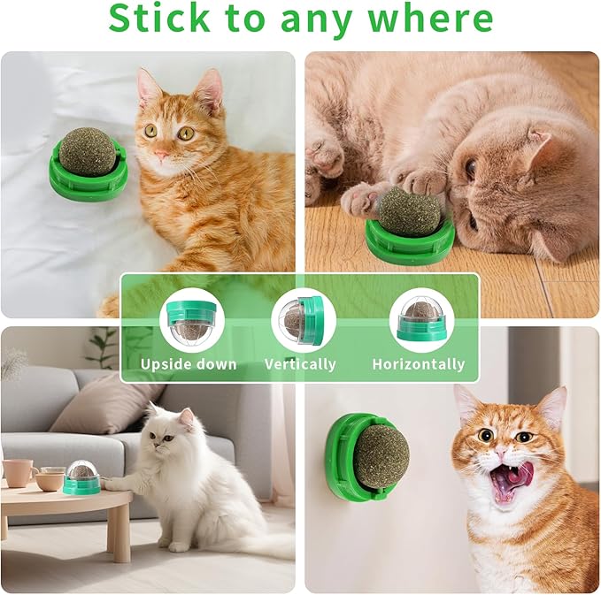 Catnip Toys Balls 4 Pcs, Extra Cat Energy Ball,Cat Toys for Indoor Cats, Healthy Kitty Teeth Cleaning Dental Chew Toys,Cat Wall Catnip Balls
