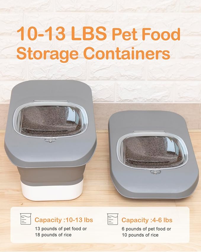 13LBS Small Dog Food Storage Container, Airtight Pet Food Storage Container with Lids, Cat Food Storage Container with Scoop and Silicone Dog Bowl