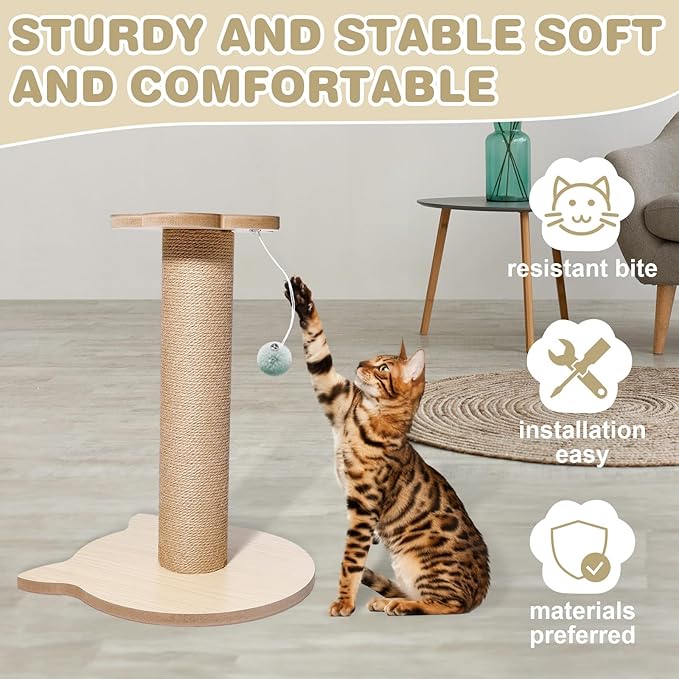 18” Tall Cat Tree for Kittens, Jute Scratching Post with Hanging Ball for Kitten & Adult Cats, Small Cat Tower with Toys, Cat Activity Tree Indoor