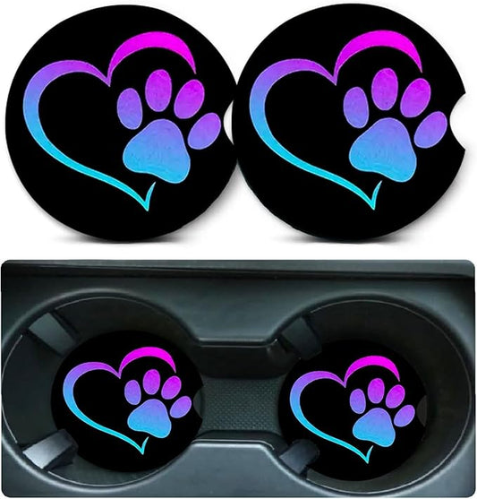 Car Coasters for Cup Holders,2 Pack Love Dog Paw Car Coasters,2.75" Universal Size Anti Slip Rubber Mat,Automotive Cup Holder Decal Decor Accessories,Dog Lovers Gifts for Women,Men,Mom