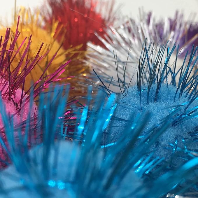 Loving Basso Assorted Color Sparkle Balls for Cats,My Cat's All Time Favorite Toy,1.5 Inches Large Pom Pom Cat Toy,20 Pack