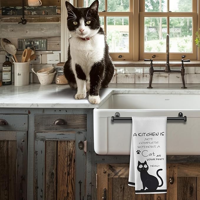 Cat Kitchen Accessories,Cat Kitchen Towels,Cat Towels,Cat Dish Towels,Cat Hand Towels,Black Cat Decor,Crazy Cat Lady Gifts,Cat Gifts for Women,Black Cat Gifts for Women,Gifts for Cat Lovers for Women