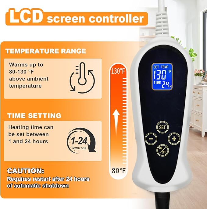 Bestio Cat Heating Pad,Medium 18x18 in Dog Heating Pad,Electric pet Heated pad with Adjustable Thermostat (1-24 Hours),Cat Heating Pad Indoor for Puppy with One Blue Plush Cover