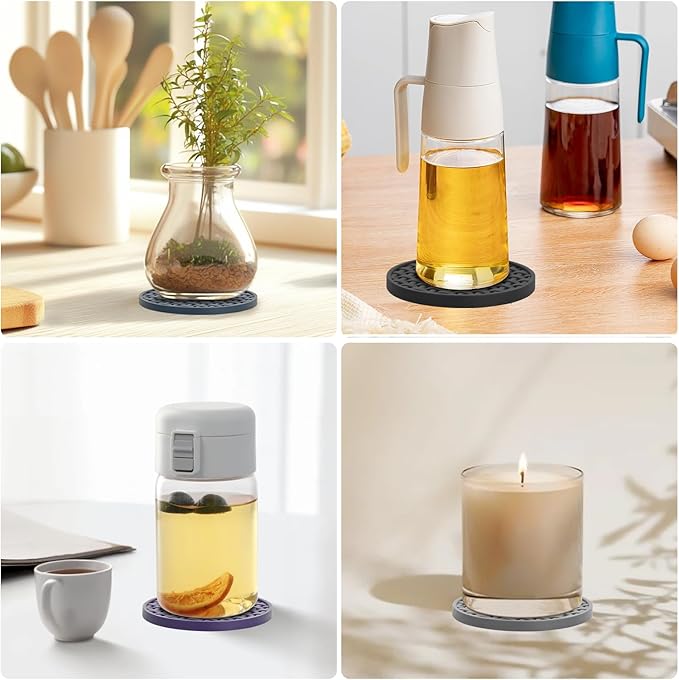 Brown Silicone Coasters 6 Packs with Holder, Heat Resistant & Waterproof Cup Mats, 4 Inches Non-Slip Decorative Coster Set for Home, Office, Kitchen, Coffee Bar Table