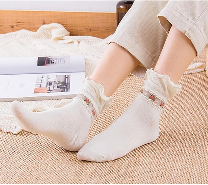Benefeet Sox Womens Girls Ruffle Crew Socks Novelty Cute Frilly Dress Socks Cotton Lettuce Trim Turn-Cuff High Ankle Sock