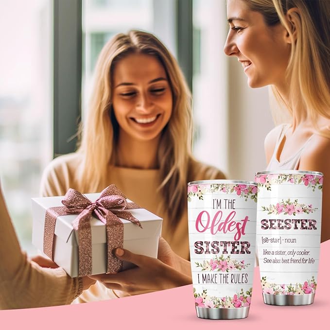 34HD Sister Gifts - Oldest Sister Tumbler with Lid, 20 oz Stainless Steel, Seester Mug - Birthday Gifts for Siblings