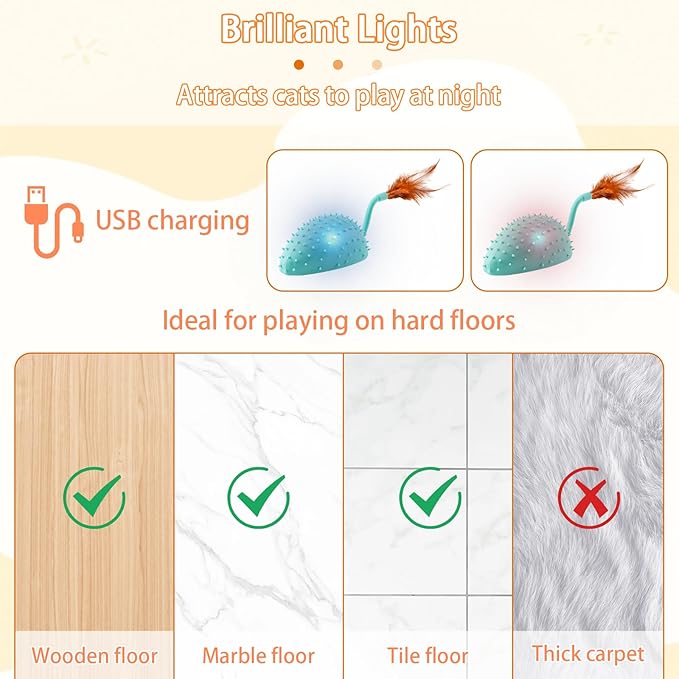 Interactive Cat Toys, Cat Mouse Toys, Remote Control Cat Toys with Feathers, Automatic Chirping Indoor Pet Toys, USB Rechargeable