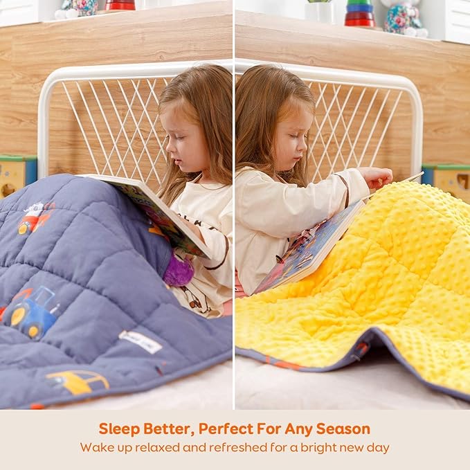 Uttermara Weighted Blanket 5 lbs, Ultra Cozy Minky Fleece and Cotton Sided with Cartoon Patterns, Reversible Heavy Blanket Great for Sleeping, 36x48 inches, Blue Car World