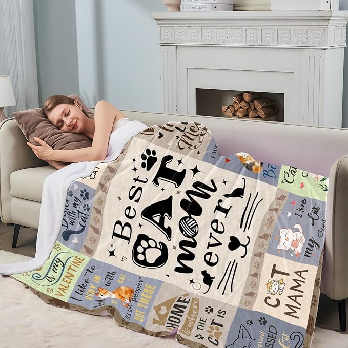 Cat Gifts for Women, Cat Mom Blankets 50x60 Inch, Cat Blanket for Women, Gifts for Cat Lovers for Mothers Day Christmas Thanksigiving