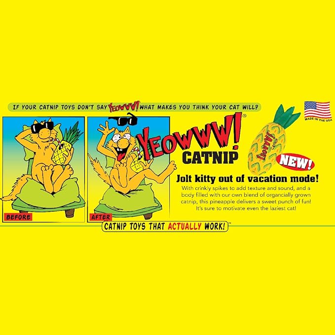 YEOWWW! Pineapple Catnip Toy for Cats, Yellow, 7", for All Breed Sizes