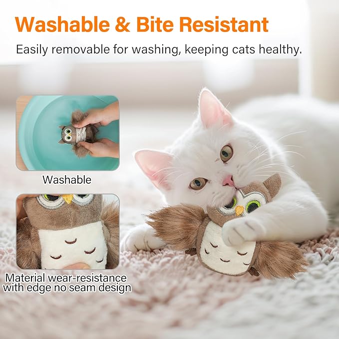 Cat Toys for Indoor Cats, Flapping Bird Cat Toy, Electric Simulated Chirping Bird Interactive Cat Toy with Flappy Wings, Rechargeable Touch Activated Cat Toys with Catnip and Feather - Owl