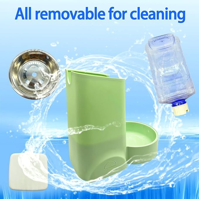 Pets Automatic Gravity Feeder Dogs 2.8L Food & 4L Water Dispenser Set with Stainless Steel Bowl for Small Medium Big Puppy Kitten(Light Green)