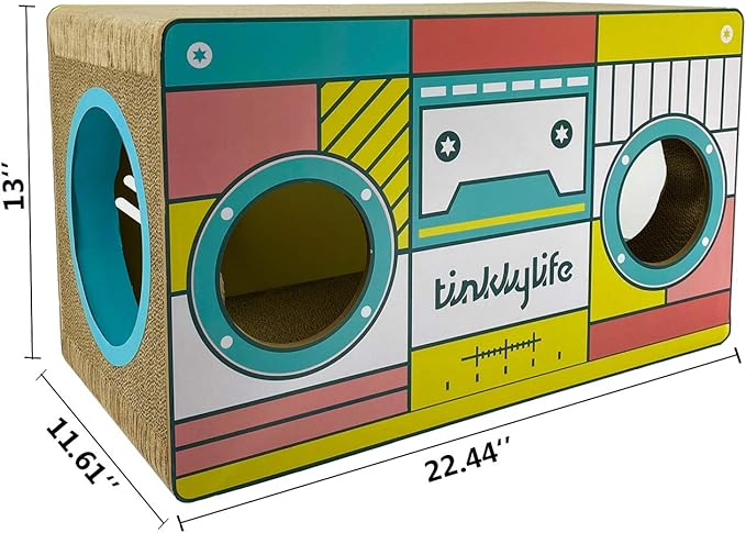 Cat Condo Scratcher Cardboard, Rectangle Shape Stereo Pattern Cat Scratching House Bed, Green Colour