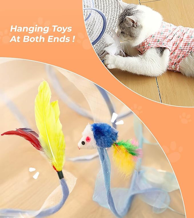 Cat Tunnel - Interactive S Type Folded Spring Toy, for Indoor Cats,Kitties, Rabbit and Small Puppy, Blue