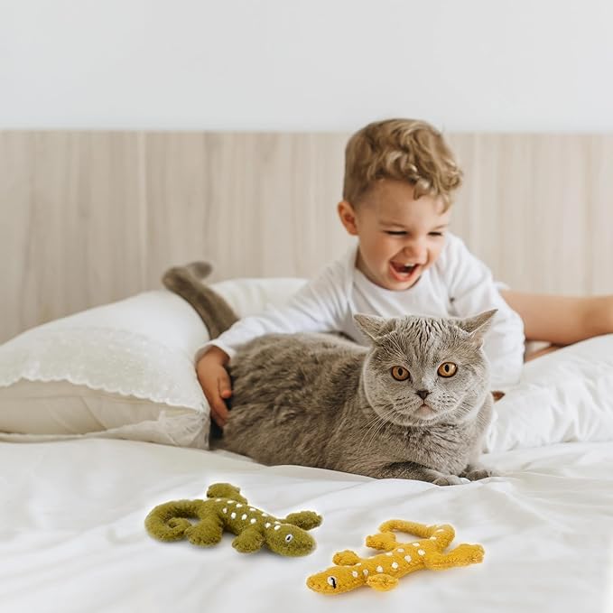 Glaciart One Felt Lizard Cat Toy – 2 Pcs | Soft Fuzzy Enrichment 100% Natural Wool Toy - Interactive Catnip Play Cat Toy Set - Safe for Pets, Non-AZO Colored Dyes