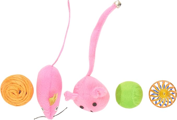 Boss Pet Chomper Kylie's Brites 8-Piece Feather Mouse and Ball Toy Set for Pets