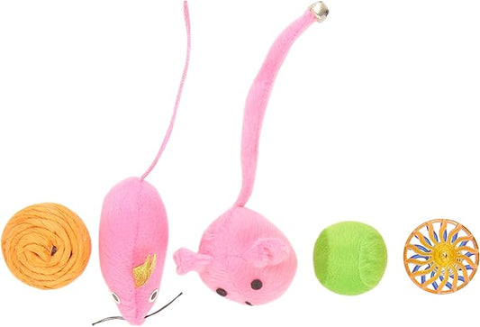 Boss Pet Chomper Kylie's Brites 8-Piece Feather Mouse and Ball Toy Set for Pets