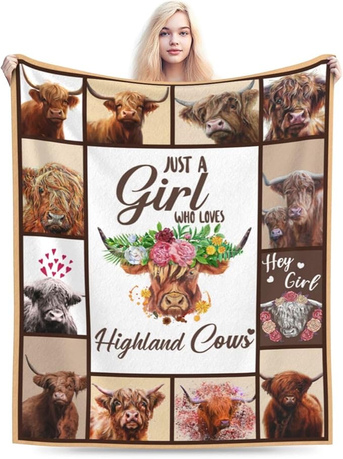 Just A Girl Who Loves Highland Cows Throw Blanket Highland Cattle Fleece Plush Soft Cozy Gifts Blanket for Kids Girls Adults Decor 40''X50''