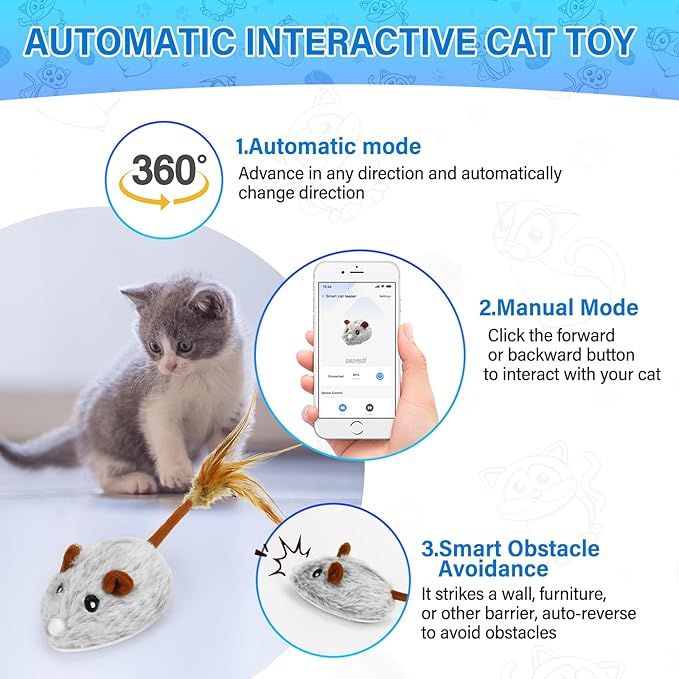 Cat Toys APP Bluetooth Smart Cat Mouse Toys Electronic Interactive Hunting Cat Toy for Indoor Mice Toys Automatic Moving Remote Control Cat Toy Exercise Cat for Bored Indoor USB Rechargeable（Purple)