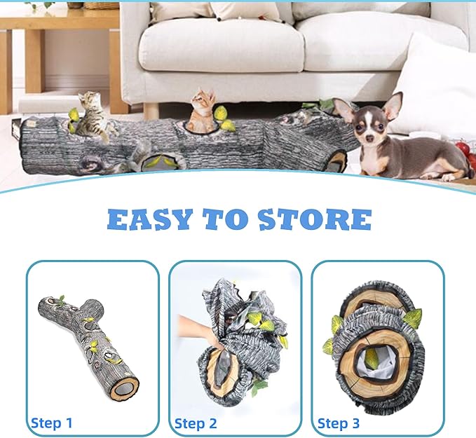 Cat Tunnels for Indoor Cats, Cat Tunnel Bed Toy, Cat Stuff Accessories for Large Cats Kitten and Other Small Animals to Chase and Play, Foldable & Easy to Store, Cat Tube Toys L 59"