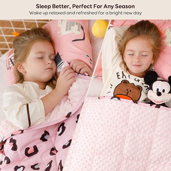 Uttermara Weighted Blanket 5 lbs, Ultra Cozy Minky Fleece and Cotton Sided with Cartoon Patterns, Reversible Heavy Blanket Great for Calming and Sleeping, 36x48 inches, Pink Leopard