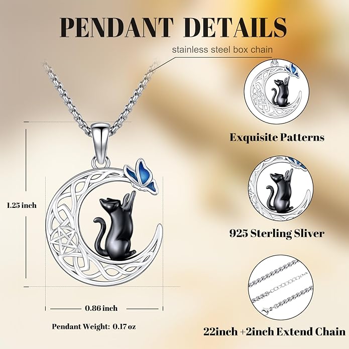 Black Cat/Dolphin/Bat Necklace Animal Pendant 925 Sterling Silver Cute Animal Jewelry Graduation Gifts for Women Men Animal Lovers Christmas Holiday Birthday Fathers Day