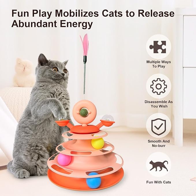 Interactive Cat Toy Kitten Toys Cat Toys with Catnip Balls Cat Toys for Indoor Cats Cat Ball Toy Cat Toys for Bored Indoor Adult Cats Orange