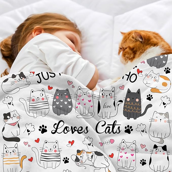 Cat Gifts Blanket for Women Girls Just A Girl Who Loves Cats Blanket Throw Plush Stuff Cats Gifts for Cat Lovers Women Girls Kids Adults Birthday Decorations 60"X50"