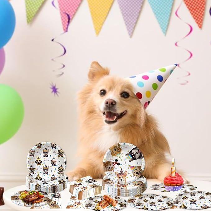 80PCS Dog Party Supplies - Puppy Dog Paper Plates and Napkins for Kids Doggy Birthday or Babyshower Party Decorations, Serves 40