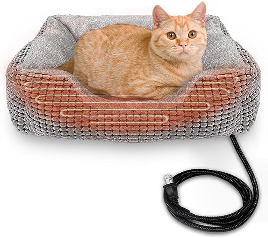 MARUNDA Heated Cats Bed for Indoor Use, Electric Cats Heated Bed Pets Heating Bed for Cats and Small Dogs, Washable Pets Bed with Automatic Heating Pad (23x20x7 Grey)