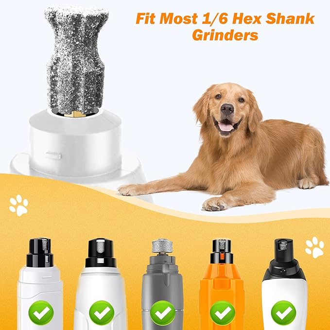 Anti-Clogging Dog Nail Grinder Head, Faster Cooling Pet Nail Grinding Bit with Steel Brush Compatible with Casfuy & Many Brands for Small Medium Large & Anxious Dogs - Don't Cover It