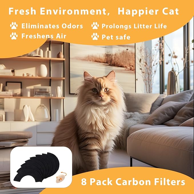 8 Pack Carbon Filters Compatible with Cat Automatic Litter Box Robot 4, Thick Replacement Filters to Absorbs Odors Controls Moisture Keeps Home Smelling Fresh