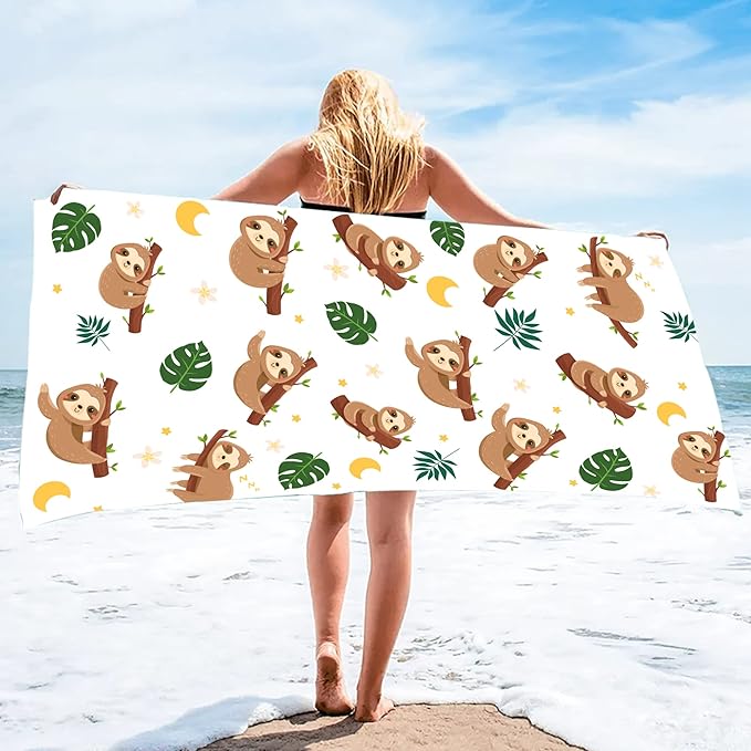 Bonsai Tree Beach Towel - Cute Sloth Gift for Kids, Women & Girls - Microfiber Bath Towel for Sloth Lovers - Funny, Sand-Free, Quick-Dry - 30x60