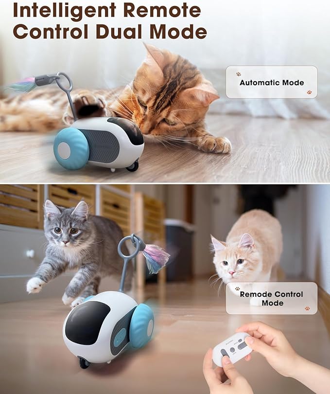 Cat Toys for Indoor Cats, Smart Interactive Cat Toy with Two-Speed Adjustment, Remote Control USB Rechargeable Automatic Cat Exercise Toys for Bored Indoor Adult Cats Kittens (Blue)