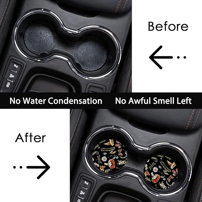 Car Coasters for Cup Holders,2 Pack Mushroom Car Coasters,2.75" Universal Size Anti Slip Rubber Mat,Automotive Cup Holder Decal Decor Accessories,Mushroom Gifts for Women,Men,Mom